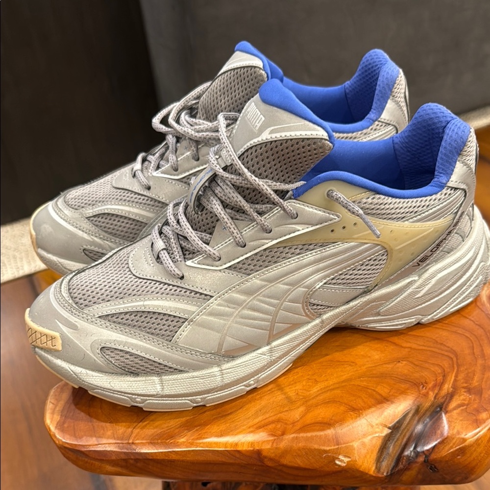 Puma Gray and Blue Athletic Shoes with Chunky Design